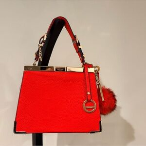 Dune London Red Satchel with Gold Details